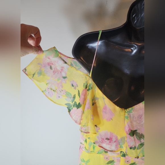 NWT London Times Crinkled Chiffon Faux Wrap Floral Flutter Spring Midi Dress 8 - Picture 6 of 12